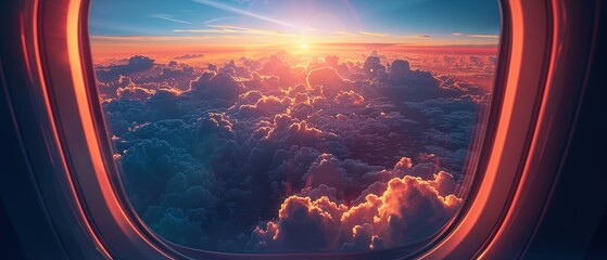 Fototapeta premium Airplane window with beautiful sky 