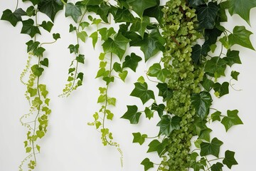 Lush Green Javanese Treebine and Grape Ivy Against Bright White Background