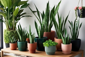 Stylish Sansevieria Plant Collection in Trendy Pots for Home Indoor Decor