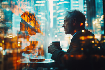 Business analysts engaged in a meaningful discussion at sunset in a bustling urban environment