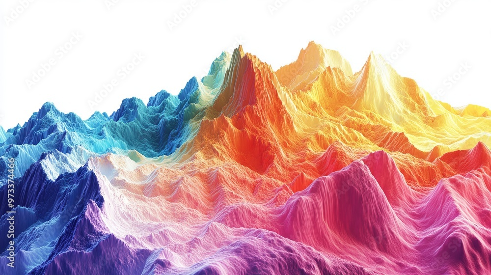 Poster heatmap of a mountain range, with vibrant colors showing areas of high temperature variation and coo
