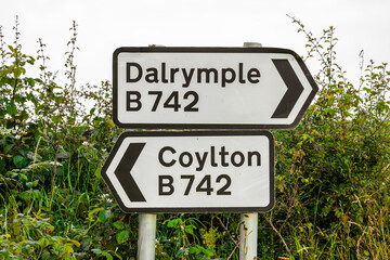 Fototapeta premium Rural b-road traffic direction signs on country road