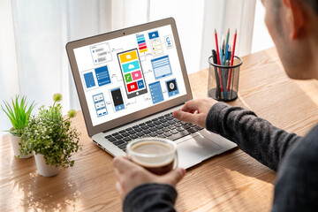 UX UI design process for modish mobile application and website . Creative prototype of wireframe...
