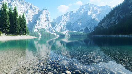 Naklejka premium Crystal-Clear Alpine Lake
