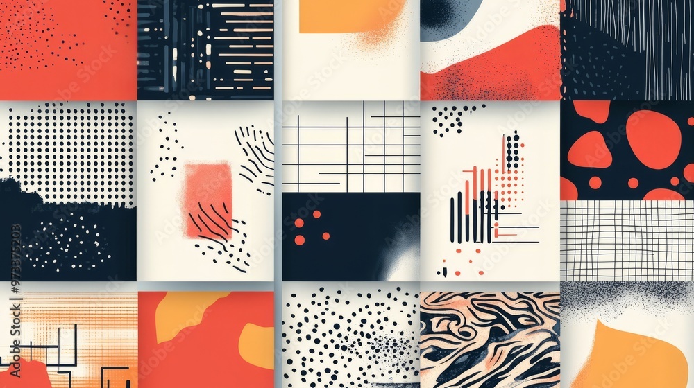 Poster geometric seamless patterns. trendy set of abstract stylish backgrounds with elegant minimal labels,