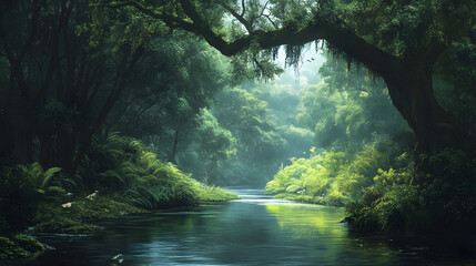 Obraz premium Jungle River with Overhanging Trees