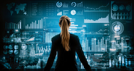 Big Data Technology for Business Finance Analytic Concept. Modern interface shows massive...