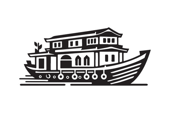 recommend clip art: Houseboat Silhouette Vector Illustration - Perfect for Nautical Designs