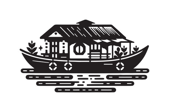 recommend clip art: Houseboat Silhouette Vector Illustration - Perfect for Nautical Designs