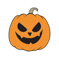 Halloween pumpkin with scary face on a white background with copy space