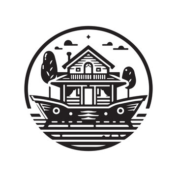 recommend clip art: Houseboat Silhouette Vector Illustration - Perfect for Nautical Designs