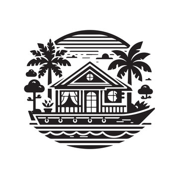 recommend clip art: Houseboat Silhouette Vector Illustration - Perfect for Nautical Designs