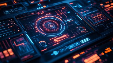 Fototapeta premium Futuristic digital interface. Abstract tech UI elements, modern sci-fi tech geometric dashboard shapes and frames, futuristic HUD techno panel, virtual info display GUI.