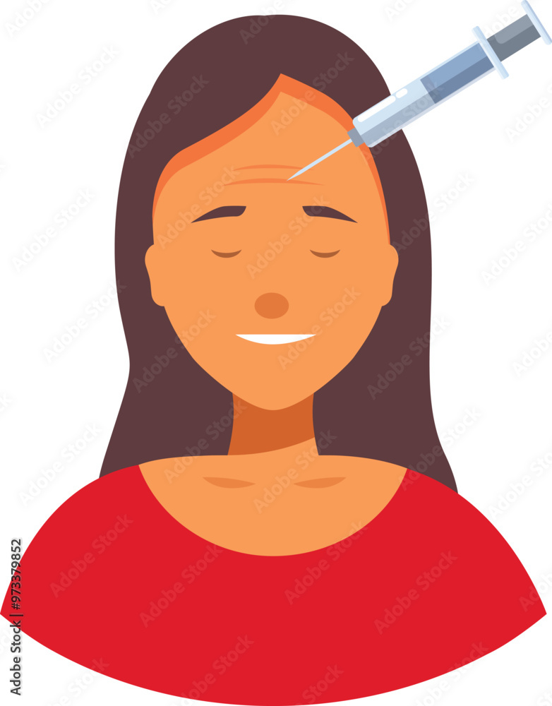 Poster woman is smiling while receiving a botulinum toxin injection in the forehead