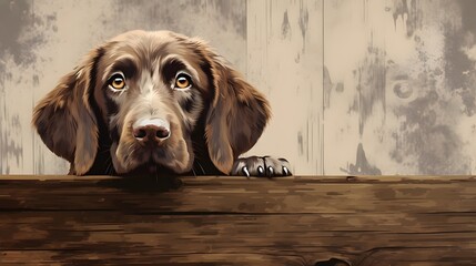 portrait of a dog on wall.
