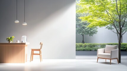 Cozy Office Space with Coffee Station, Armchairs, and Natural Light for Productivity and Relaxation