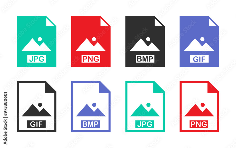 Poster image file format icon set sign symbol icons collection jpg png gif bmp file document vector buttons