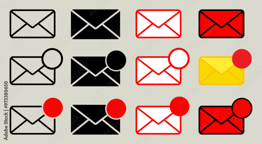 Poster message mail notification icon envelope inbox sign symbol apps website vector buttons set