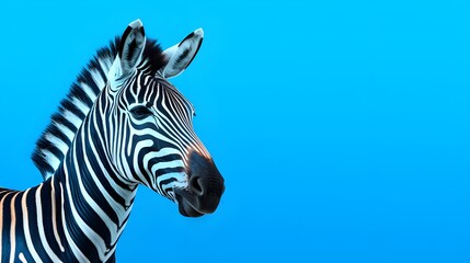 close up of zebra on blue
