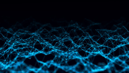 Glow network connection background pattern. Abstract modern texture with points and lines. Digital futuristic backdrop. Big data visualization. 3D rendering.