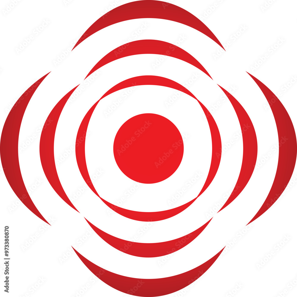 Poster abstract design with red concentric circles creating a target shape over a white background