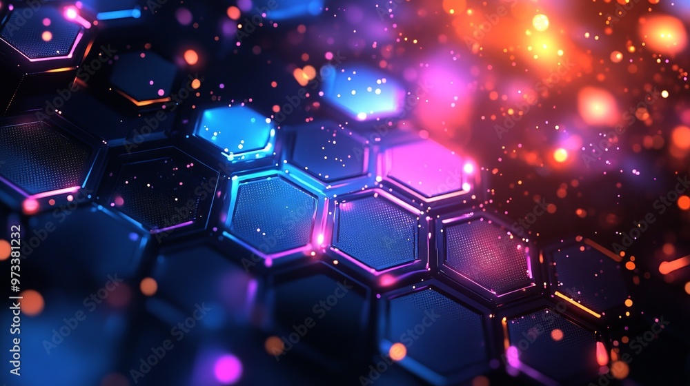 Aufkleber abstract and futuristic hexagonal background with colorful and glowing neon effect. modern technolog