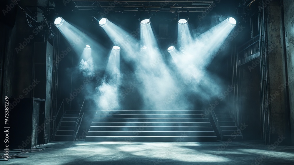 Poster lighting ramp with powerful spotlights for creating artificial lighting when working in the theater,
