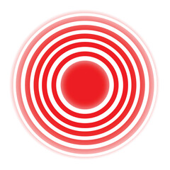 Red circles are radiating from the center to illustrate pain, injury, or a target on white