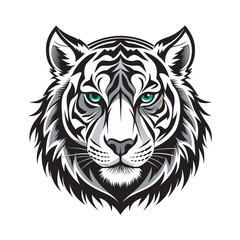 Obraz premium Vector Illustration of Majestic White Tiger Head, Abstract Tiger Face with Green Eyes - Vector Art