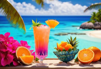 vibrant tropical beverages colorful umbrellas exotic destinations showcasing bright colors refreshing drinks, cocktail, refreshment, paradise, summer