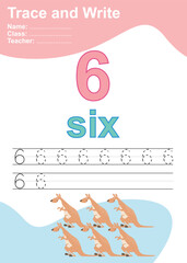 Trace and write number for children. Exercise for children to recognize the number. Educational worksheet for preschool. 