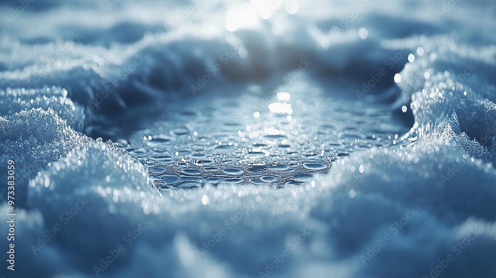 Poster surface of a frozen pond with bubbles trapped under the ice, creating a unique, layered texture. 4k 