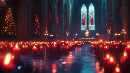 Heatmap of a Christmas candlelit service, with intense reds near the candles and cooler blues in the unlit areas. 4K hyperrealistic photo.