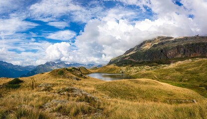 landscape with lake and mountains in the Alps, lake Faucille
