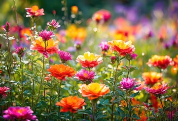 Fototapeta premium vibrant watercolor blooms illuminated soft natural light colorful display floral beauty, flowers, nature, illumination, bright, petal, botanical, art, canvas