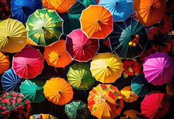 Naklejka premium vibrant cocktail umbrellas displayed colorful beverage background creating festive lively atmosphere, drink, party, summer, tropical, decoration