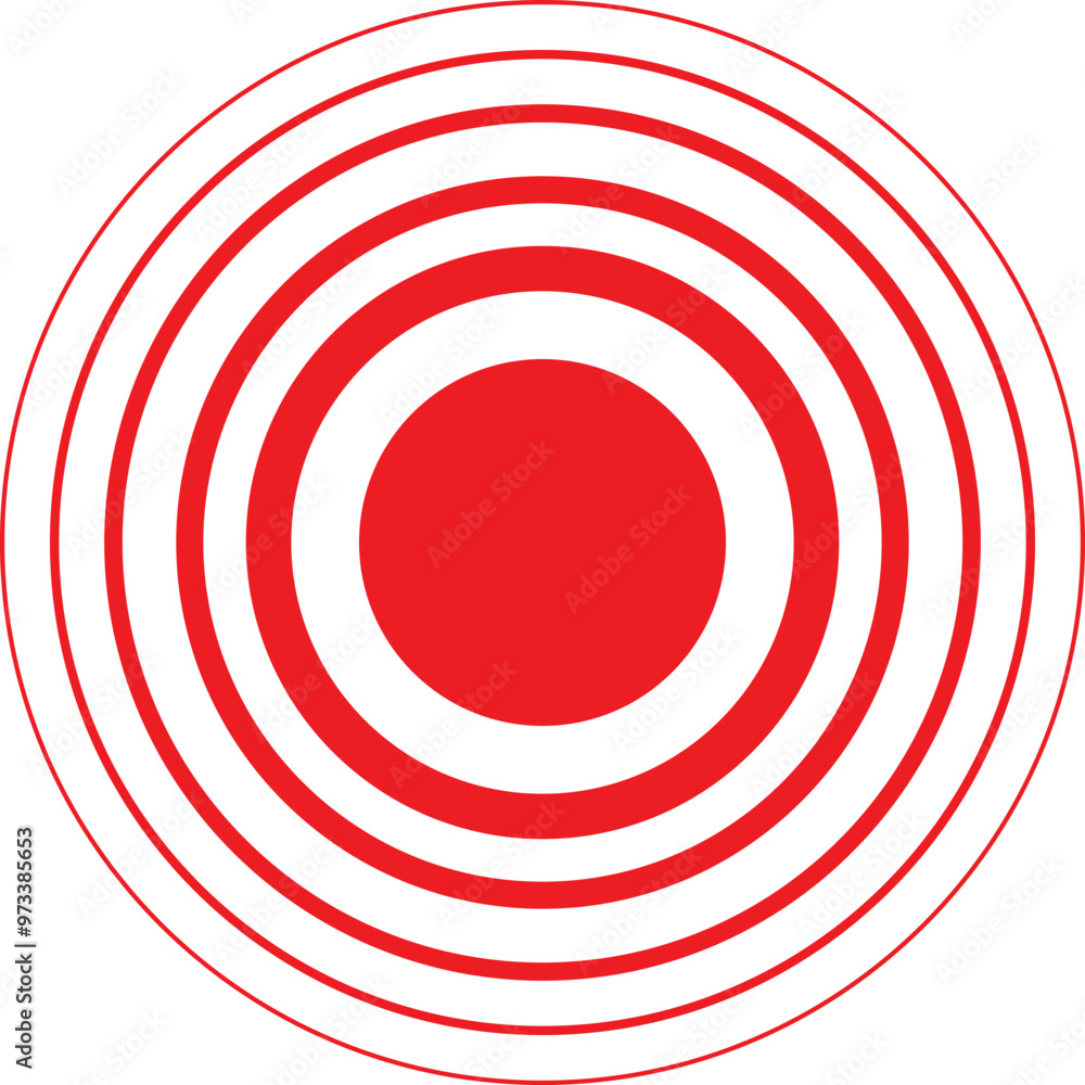 Poster simple graphic of red concentric circles forming a circular pattern, isolated on a white background
