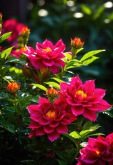 Fototapeta premium vibrant dragon flower blooms surrounded lush greenery lively natural setting, nature, petals, leaves, plants, blossoms, color, garden, tropical, exotic
