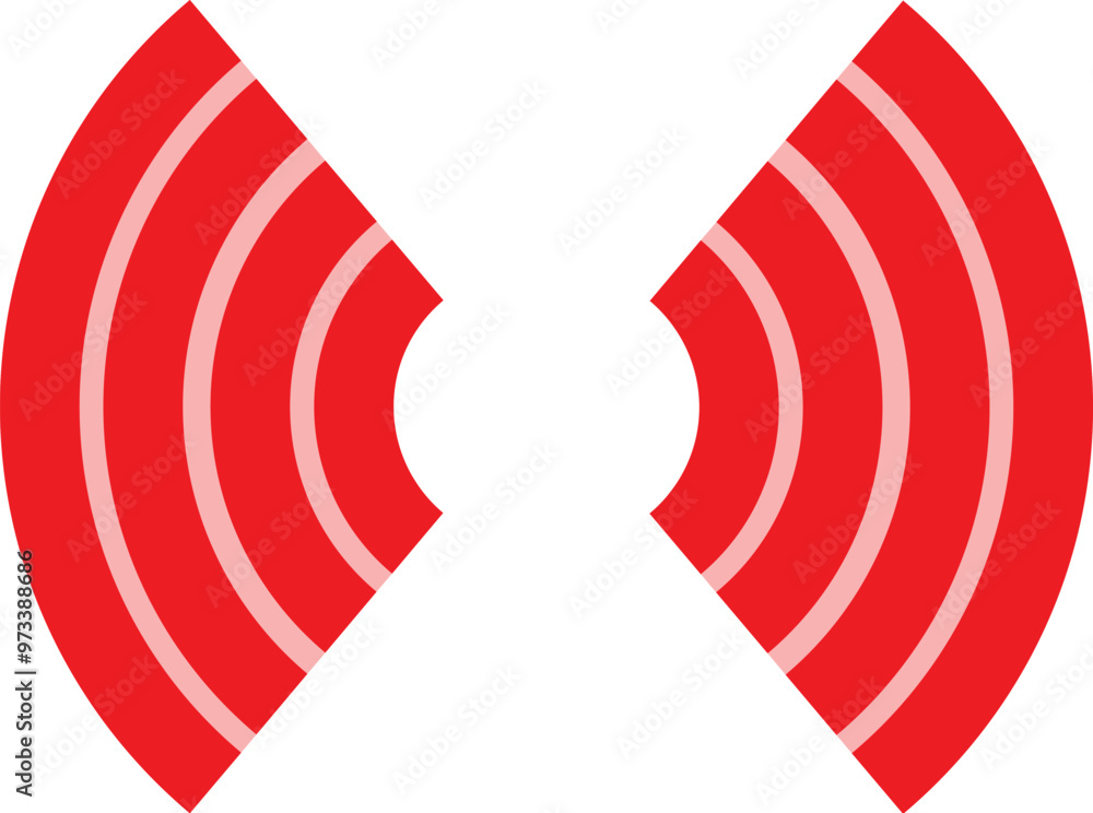 Poster minimalist illustration featuring two red sound waves spreading from the center on a white backgroun