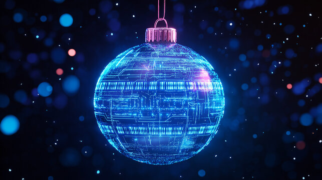 christmas ball toy in technological style with light spots 