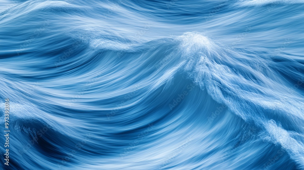 Poster macro blue wave pattern in a river with motion blur