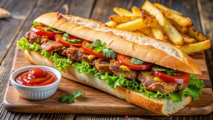 Philly Cheesesteak: Thinly sliced steak and melted cheese piled into a hoagie roll. Often topped with onions and peppers for a savory, satisfying sandwich. French fries