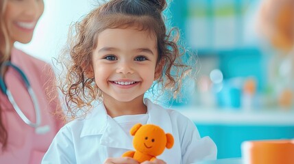 Loving Parents Checking In Child at Welcoming Doctor's Office with Smiling Receptionist - Ultra HD.