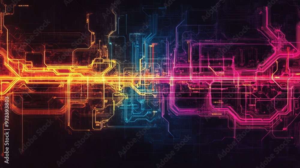 Poster heatmap of a subway map, with vibrant colors showing the most heavily used lines and stations, coole