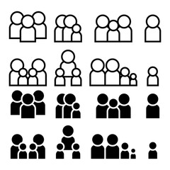 Abstract people icon set. Family sign. Group of people icons. Vector illustration isolated on white background.