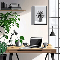 Fototapeta premium office desk with laptop and coffee
