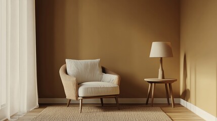 Stylish Interior Design with Brown Wall, Modern Furniture, and Lamp in a Contemporary Living Room