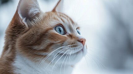 A Captivating Ginger Cat with Distinct and Striking Blue Eyes Staring in the Winter