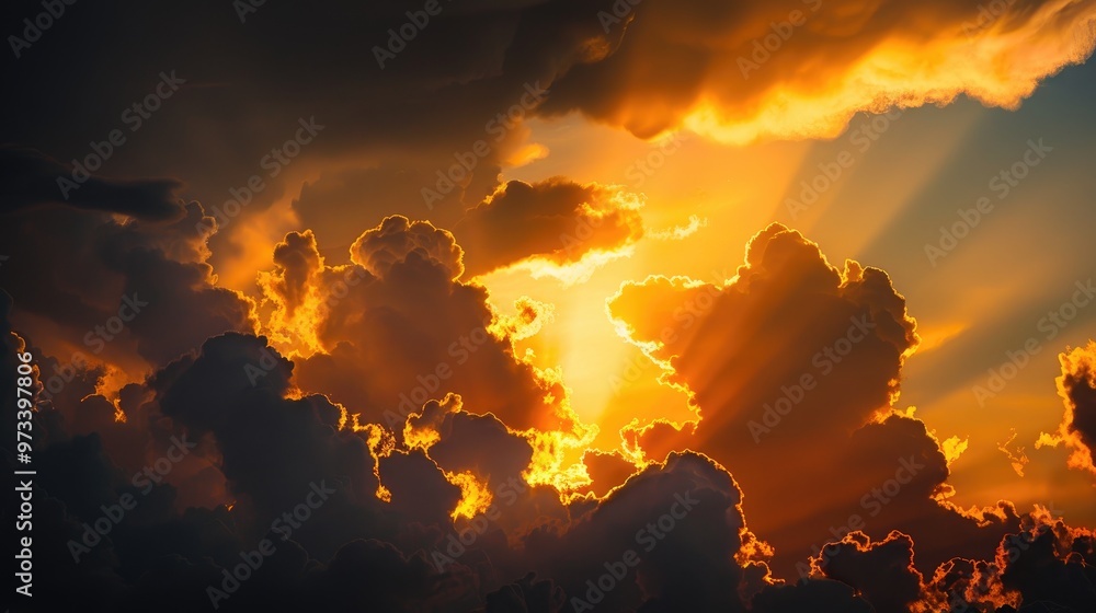 Poster sunset with clouds in the sky as a backdrop