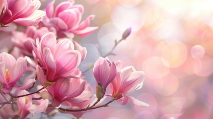 Obraz premium Springtime background with blooming pink magnolia flowers